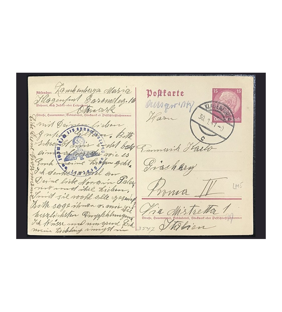 1941 Germany To Italy Ww2 Prisoner Of War Pow Postkarte