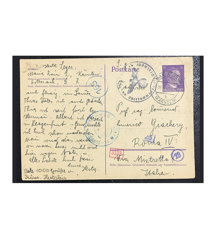 1942 Germany To Italy Ww2 Prisoner Of War Pow Postkarte