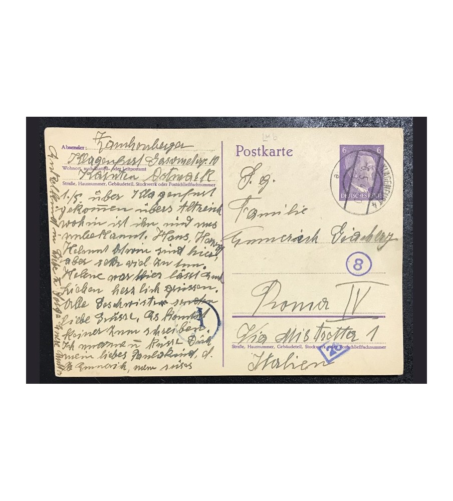 1942 Germany To Italy Ww2 Prisoner Of War Pow Postkarte
