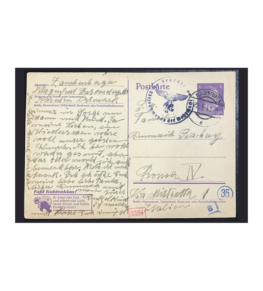1943 Germany To Italy Ww2 Prisoner Of War Pow Postkarte