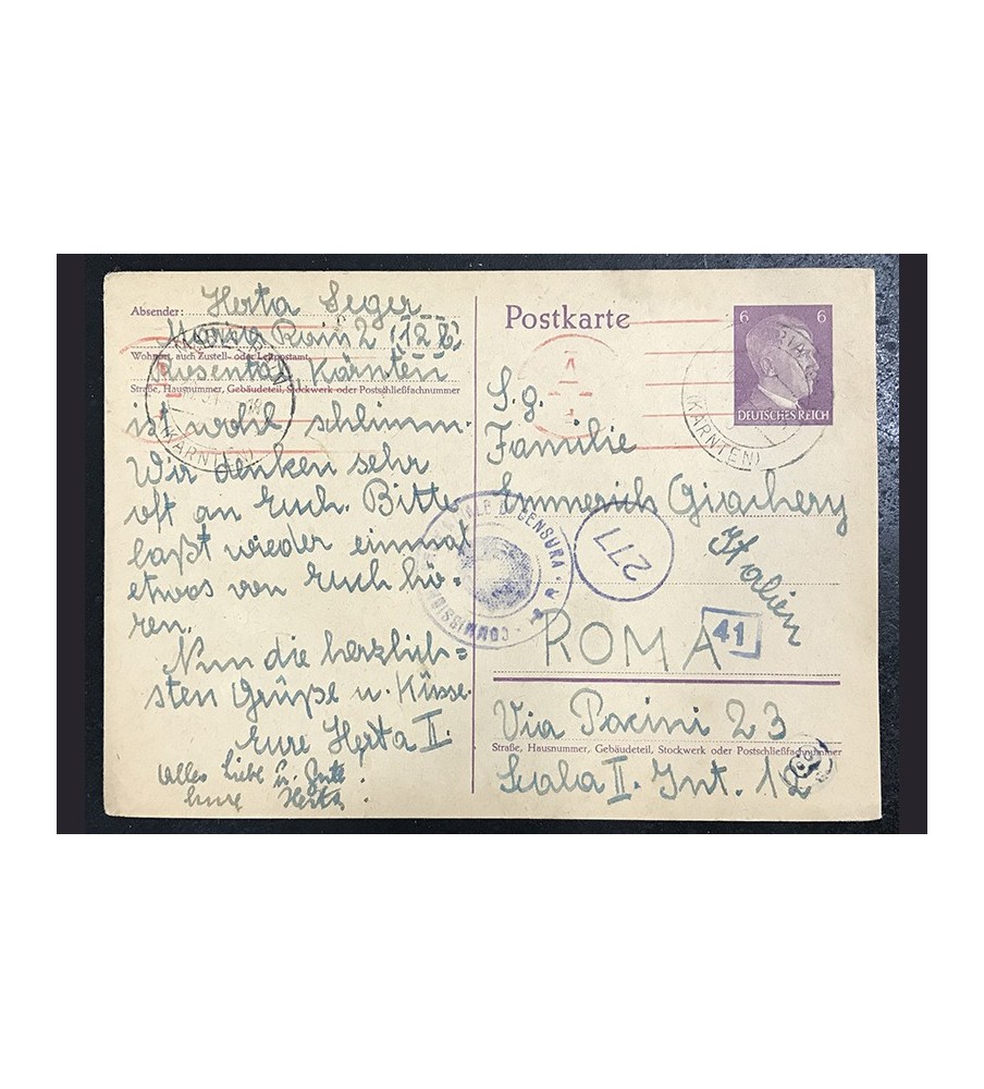 1944 Germany To Italy Ww2 Prisoner Of War Pow Postkarte