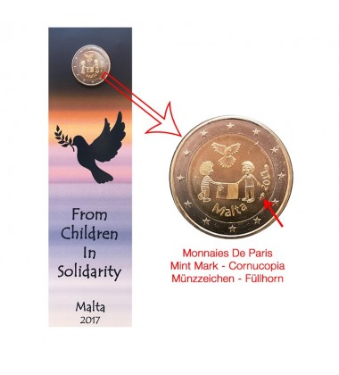 2017 MALTA PEACE COIN CARD - 2 EURO COMMEMORATIVE COIN