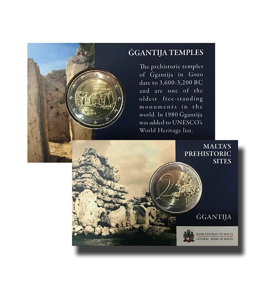 2016 Malta Ggantija 2 Euro Commemorative Coin Card