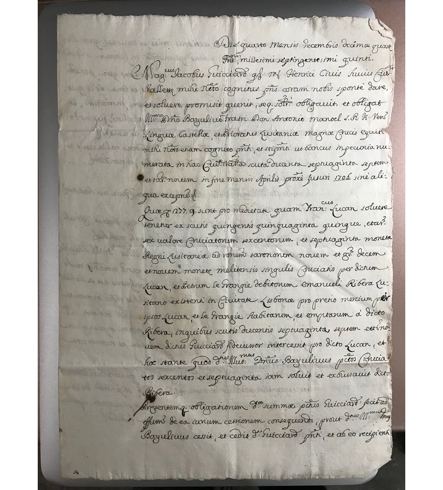 1720 Grand Master of Malta Emmanuel Pinto Signed document bearing Marc Antonio Zondadari Wafer Seal