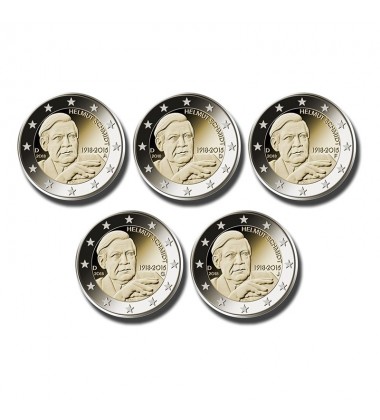 2018 Germany A D F G J Helmut Schmidt 2 Euro Commemorative x 5 Coin