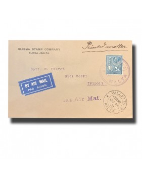 1931 Malta to Tripoli First Flight Airmail Cover Postal History