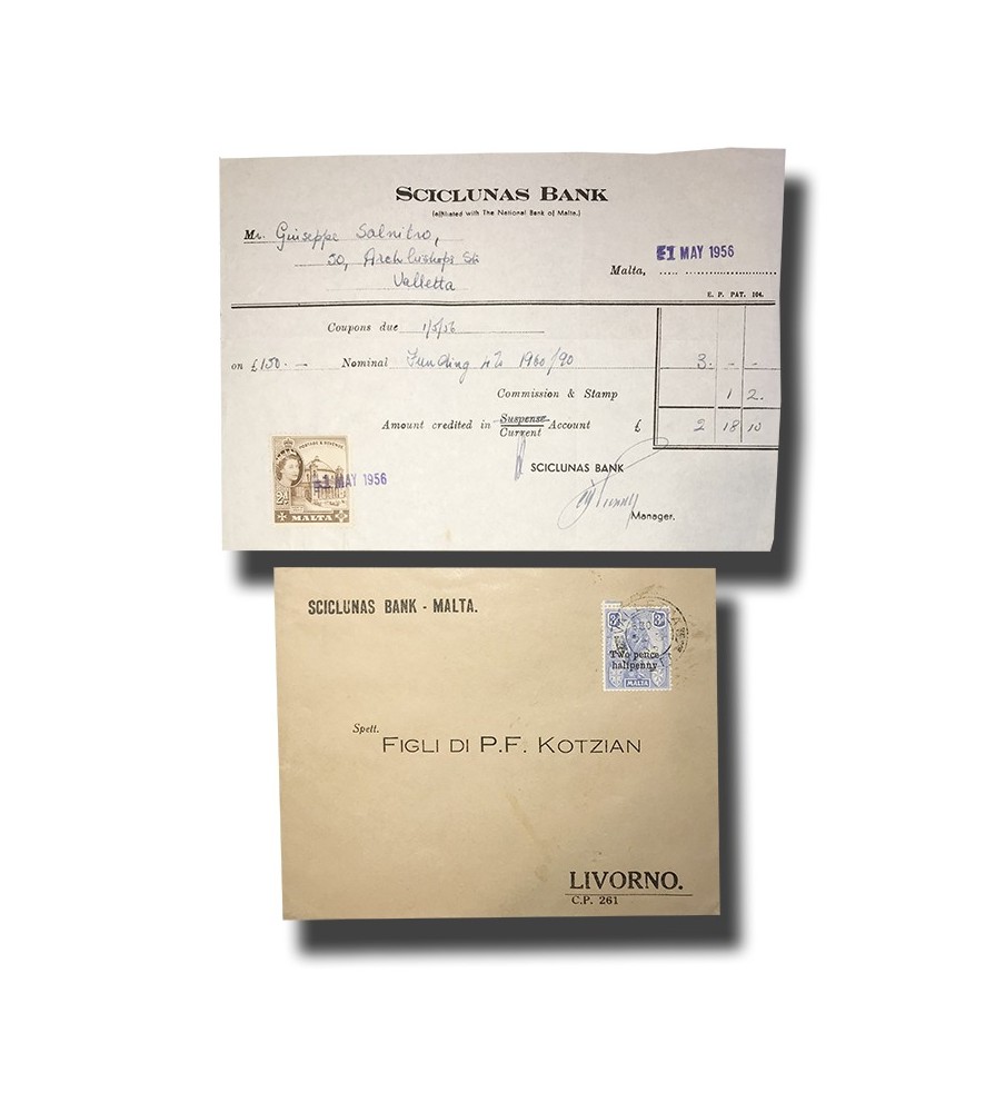 1932 1956 Malta Scicluna’s Bank Stationery and Postal History Cover