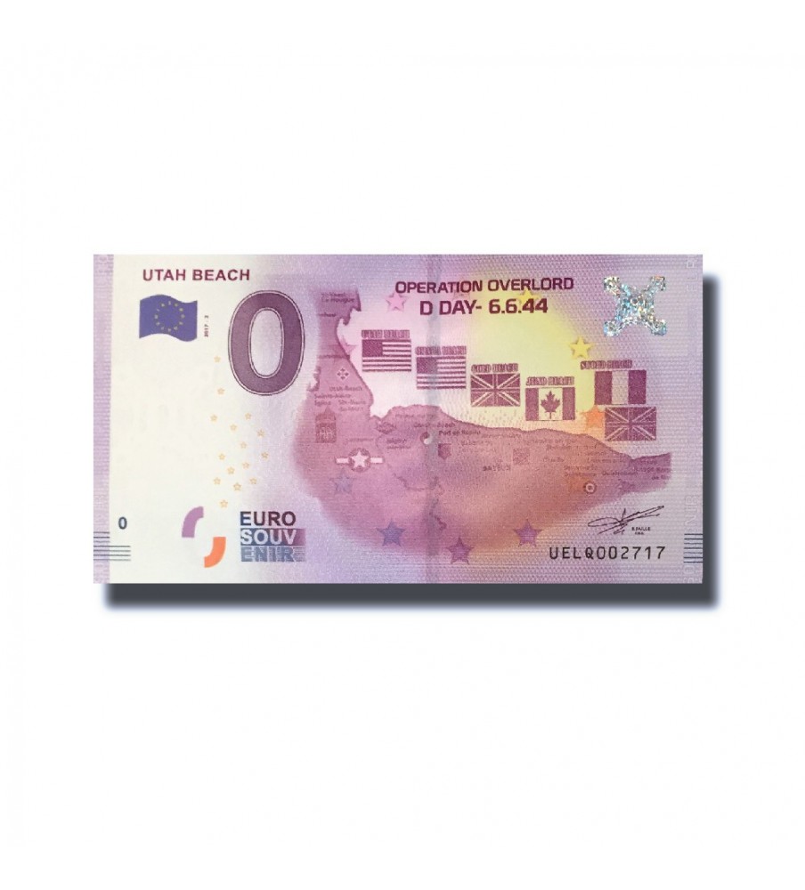0 Euro Souvenir Banknote Utah Beach D-Day Uncirculated France UELQ 2017-3