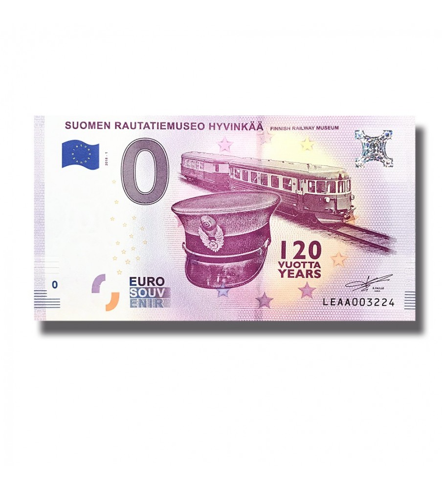 0 Euro Souvenir Banknote Suomen Rautatiemuseo Hyvinkaa 120 Years Uncirculated Finland LEAA 2018-1