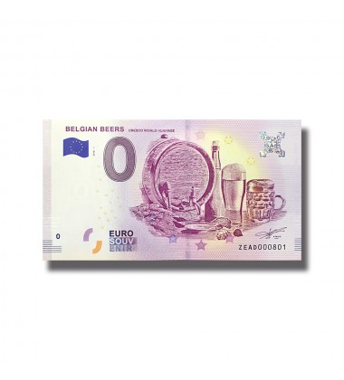 BELGIUM 2018 BELGIAN BEERS UNESCO WORLD HERITAGE 0 EURO SOUVENIR BANKNOTE 005063