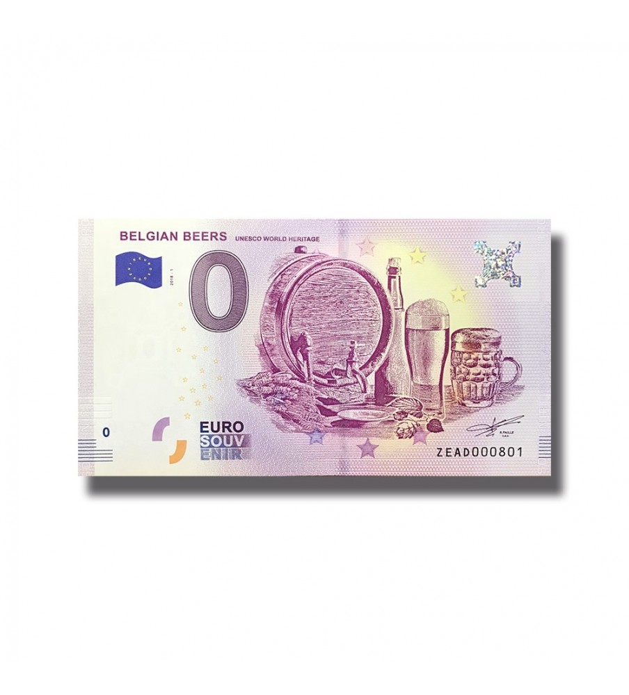 0 Euro Souvenir Banknote Belgian Beers Unesco World Heritage Belgium ZEAD 2018