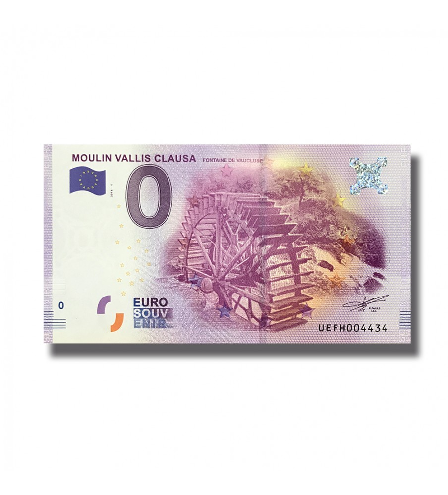 0 EURO SOUVENIR BANKNOTE MOULIN VALLIS CLAUSA FRANCE 2016-1 UEFH