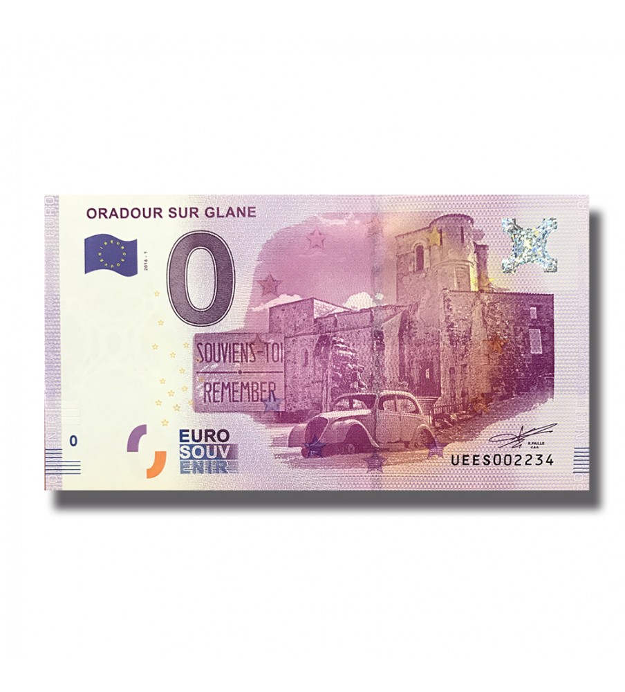 0 EURO SOUVENIR BANKNOTE ORADOUR SUR GLANE FRANCE 2016-1 UEES