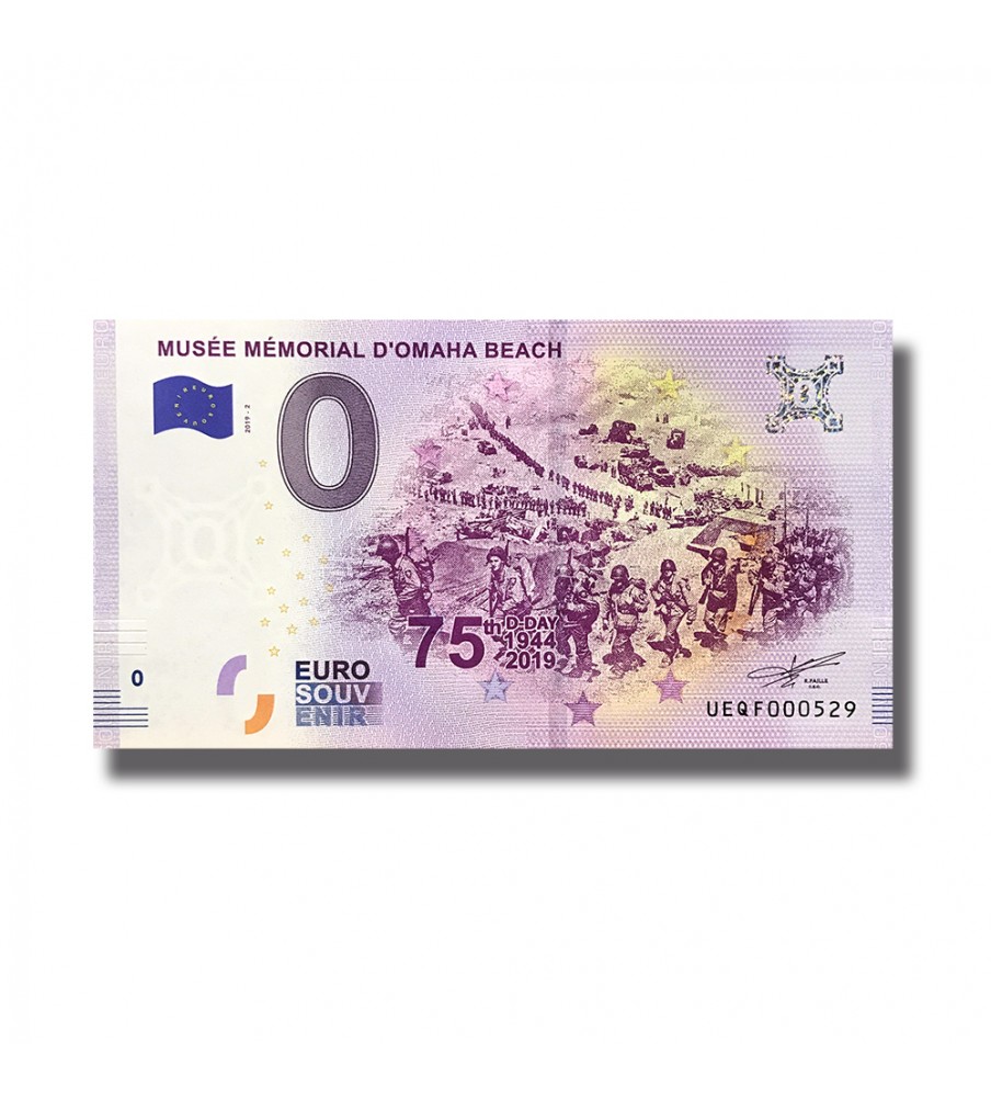0 Euro Souvenir Banknote Musee Memorial D'Omaha Beach France UEQF 2019-2