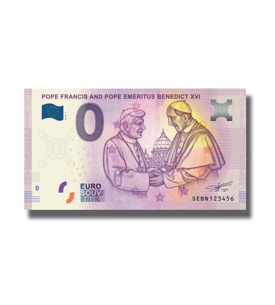 0 EURO BANKNOTE 2019 Pope Francis and Pope Benedict