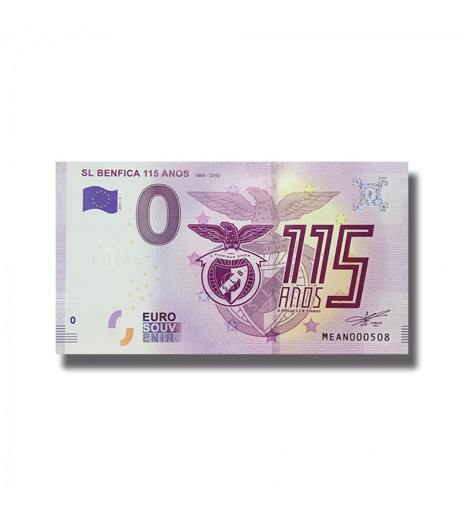 0 EURO SOUVENIR BANKNOTE SL BENFICA 115 ANOS PORTUGAL 2019-5 MEAN