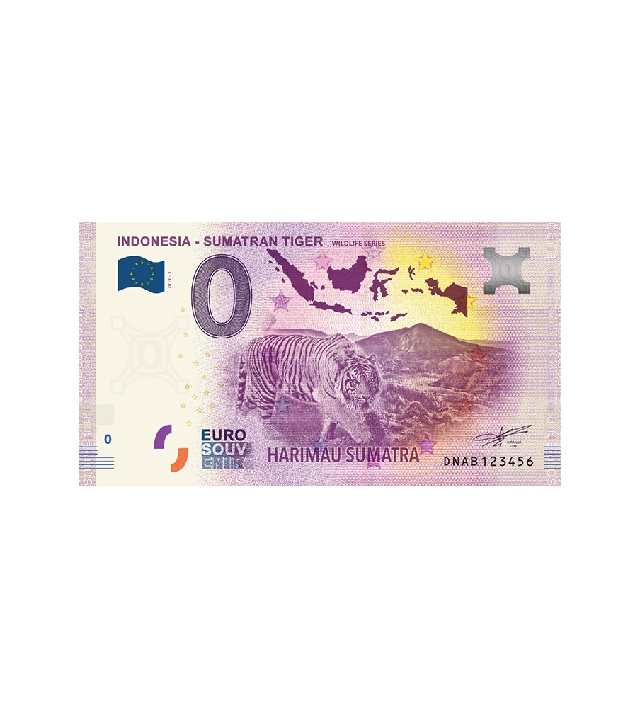 0 Euro Souvenir Banknote Sumatran Tiger Wildlife Series Indonesia DNAB 2019-2