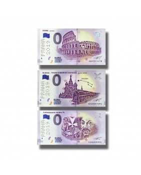 0 EURO BANKNOTE SET OF 3 PERFORATED BANKNOTES MALTA ITALY RUSSIA - PRAHA 2019