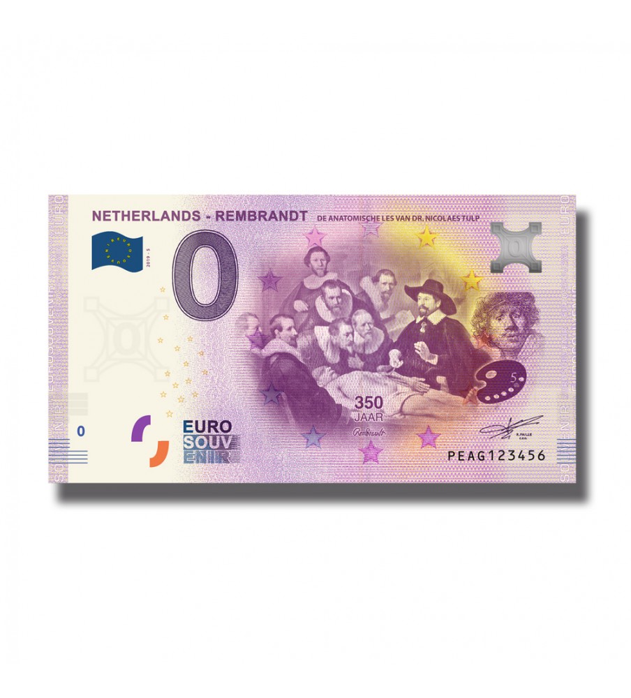 0 Euro Souvenir Banknote Rembrandt De Anatomische Les Van Dr. Nicolaes Tulp Netherlands PEAG 2019-5