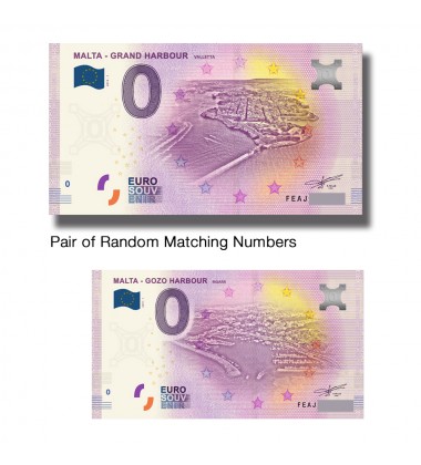 0 Euro Souvenir Banknote Malta Mgarr Harbour and Malta Grand Harbour Matching Numbers FEAH FEAJ
