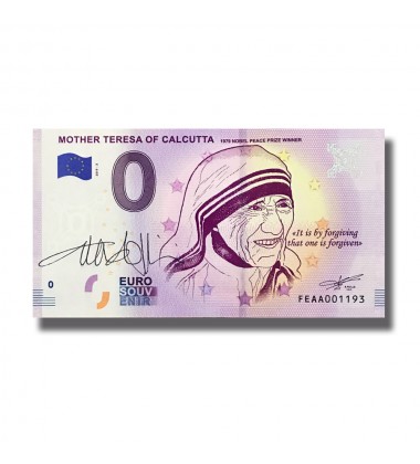 0 Euro Souvenir Banknote Mother Teresa Signed By Artist Alexia Coppini India FEAA 2019-2
