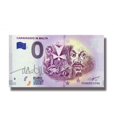 0 EURO SOUVENIR BANKNOTE CARAVAGGIO IN MALTA SIGNED BY ARTIST ALEXIA COPPINI