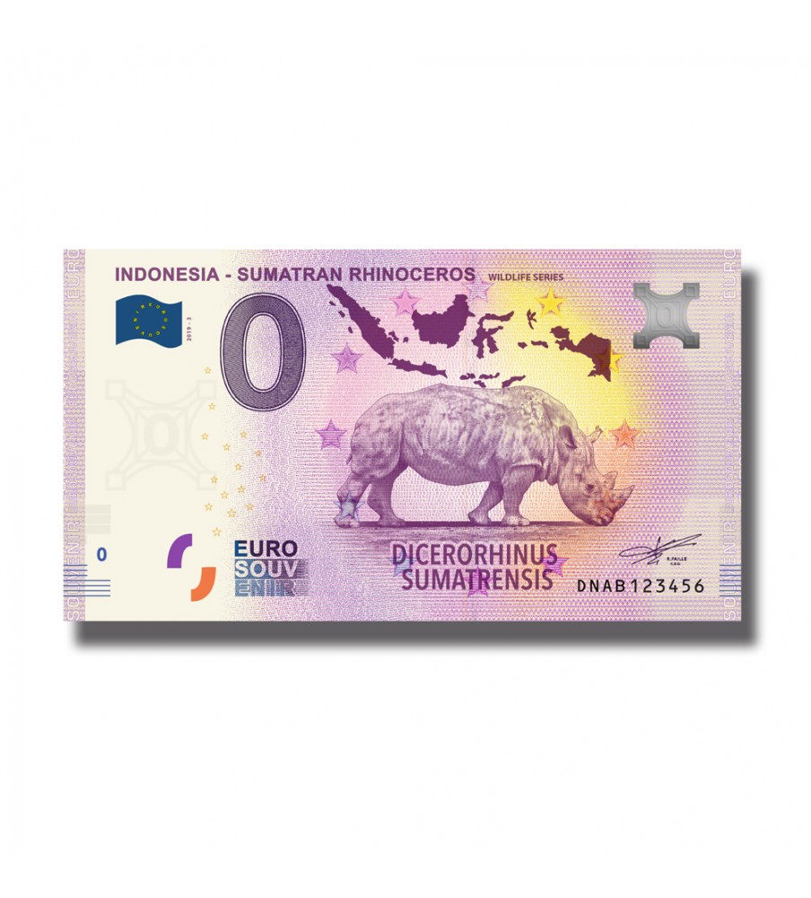 0 Euro Souvenir Banknote Sumatran Rhinoceros Indonesia DNAB 2019-3