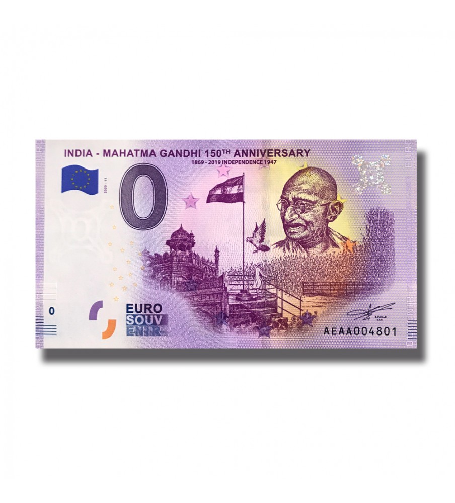 0 Euro Souvenir Banknote Gandhi 150th Anniversary India AEAA 2020-11
