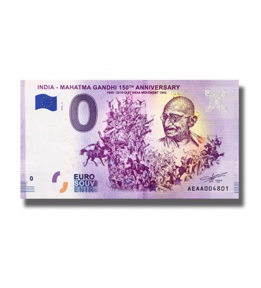 0 Euro Souvenir Banknote Mahatma Gandhi 150th Anniversary India AEAA 2020-9