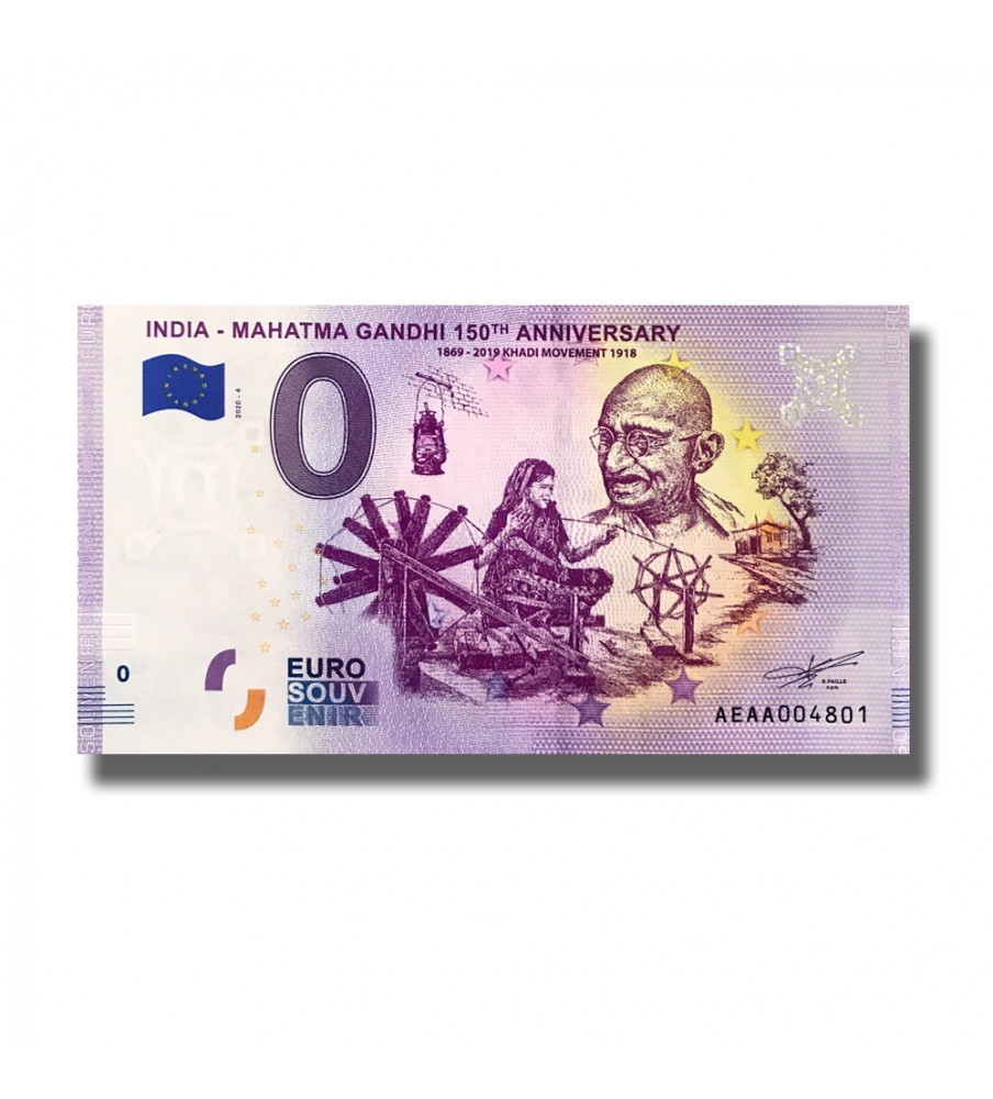 0 Euro Souvenir Banknote Gandhi 150th Anniversary India AEAA 2020-4