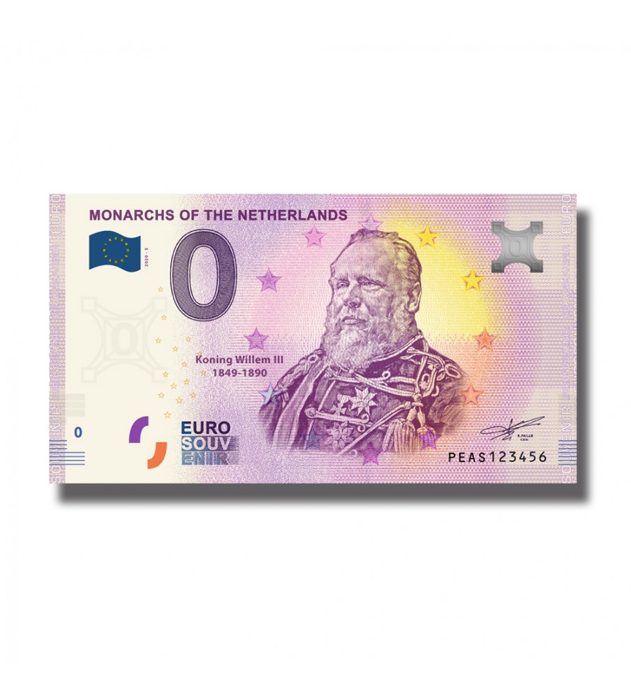 0 EURO SOUVENIR BANKNOTE MONARCHS OF THE NETHERLANDS PEAS 2020-5