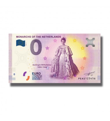 0 EURO SOUVENIR BANKNOTE MONARCHS OF THE NETHERLANDS PEAS 2020-6