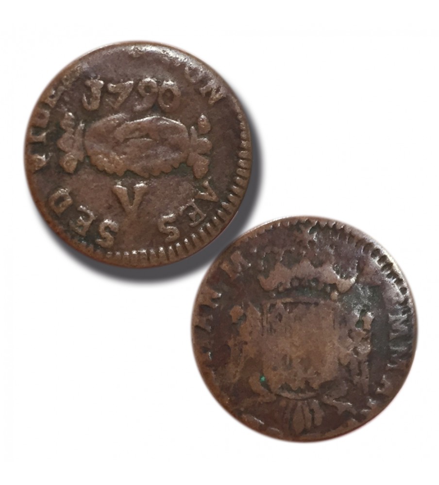 1790 DE ROHAN CINQUINA - KNIGHTS OF MALTA COPPER COIN