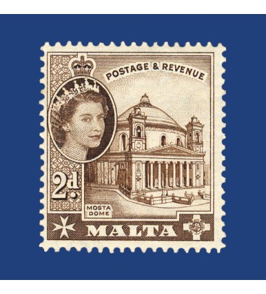 MALTA STAMPS DEFINITIVE 1956 RE-ISSUE 2D DEEP BROWN