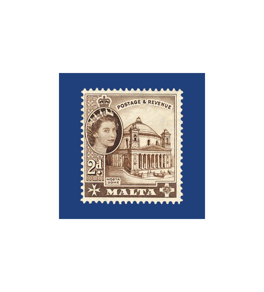 1954 Jul MALTA STAMPS DEFINITIVE 1956 RE-ISSUE 2D DEEP BROWN