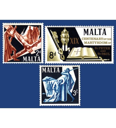 MALTA STAMPS 19TH CENT. OF THE MARTYRDOM OF ST PETER & ST PAUL
