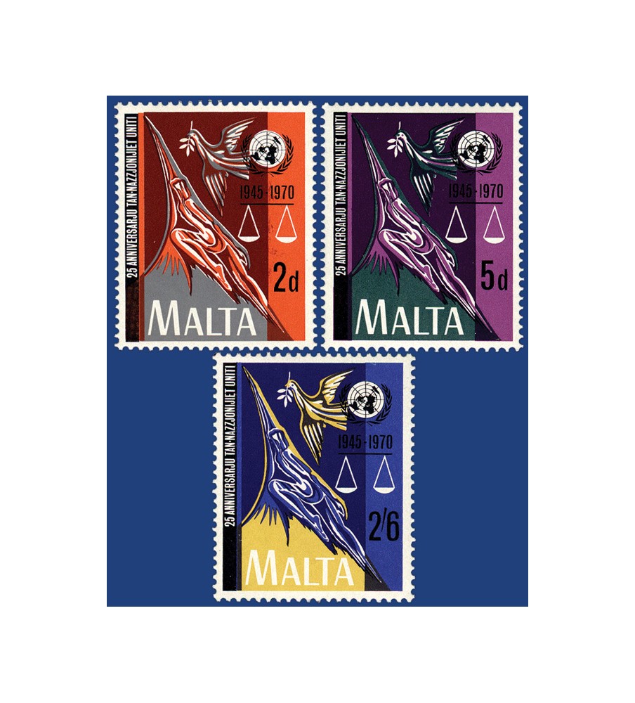 1970 Sep 30 MALTA STAMPS 25TH ANNIVERSARY OF THE UNITED NAITONS