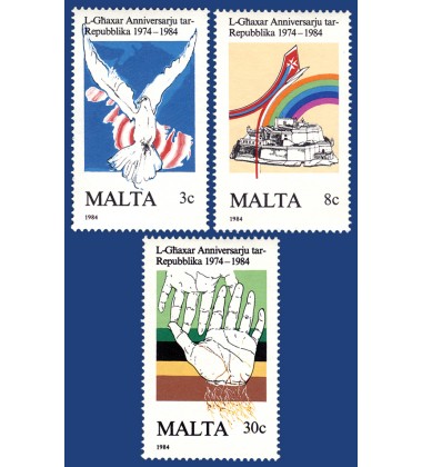 MALTA STAMPS 10TH ANNIVERSARY OF THE REPUBLIC OF MALTA