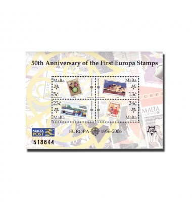 MALTA MINIATURE SHEET 50TH ANNIVERSARY OF THE FIRST EUROPA STAMPS