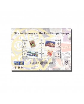MALTA MINIATURE SHEET 50TH ANNIVERSARY OF THE FIRST EUROPA STAMPS