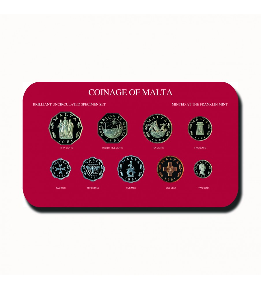 1981 Malta Decimal Coin Set Brilliant Uncirculated Copper Nickel