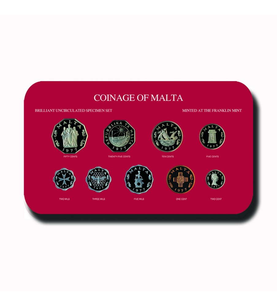 1977 Malta Decimal Coin Set Brilliant Uncirculated Copper Nickel