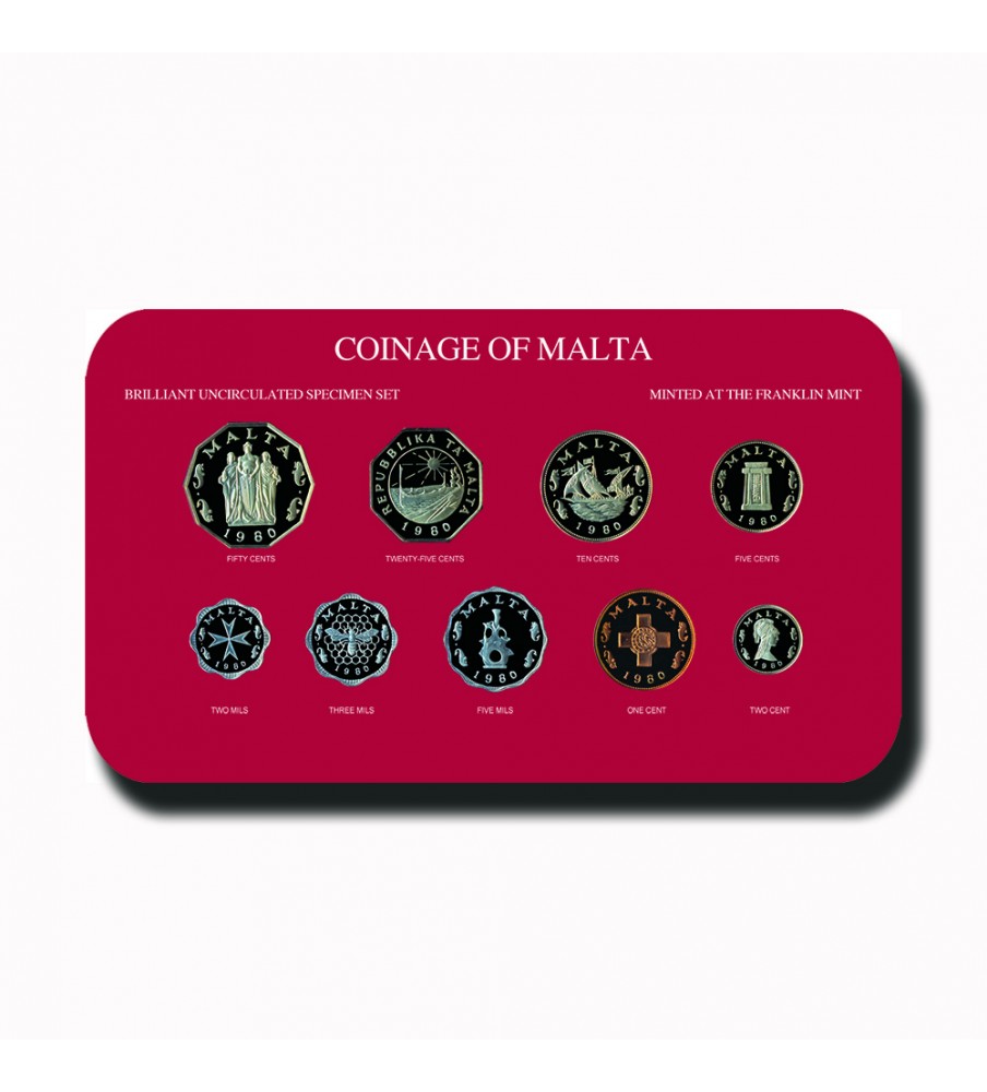 1980 MALTA DECIMAL COIN SET BRILLIANT UNCIRCULATED COPPER NICKEL