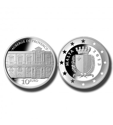 2013 MALTA - LM10 AUBERGE DE PROVENCE COMMEMORATIVE SILVER COIN PROOF S