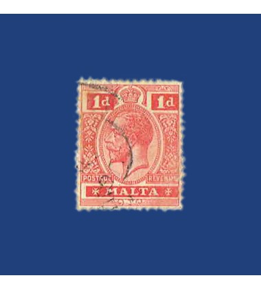 MALTA VARIETY STAMP KGV 1D VALUE SHOWING PRINTING SHIFT THUS HAVING TO