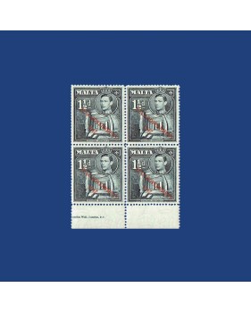 MALTA VARIETY STAMP KING GEORGE VI BROKEN CROSS VARIETY BLOCK OF 4 SG