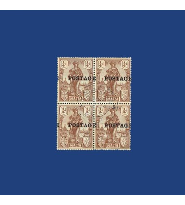 MALTA VARIETY STAMP SHIFTED OVERPRINT USED BLOCK OF 4 SG143