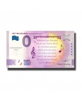 Anniversary 0 Euro Souvenir Banknote Wilhelmus Netherlands PEAZ 2020-1