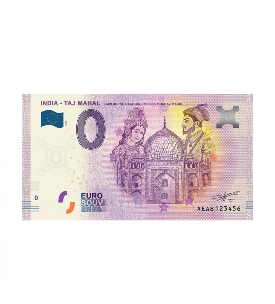 0 Euro Souvenir Banknote 000001-100 Taj Mahal India AEAB 2019-1