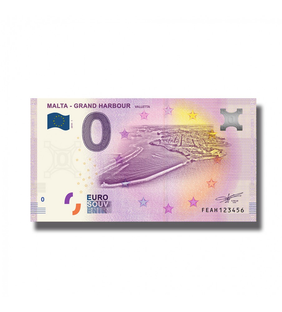 0 Euro Souvenir Banknote 000001-100 Malta Grand Harbour Valletta FEAH 2019-1